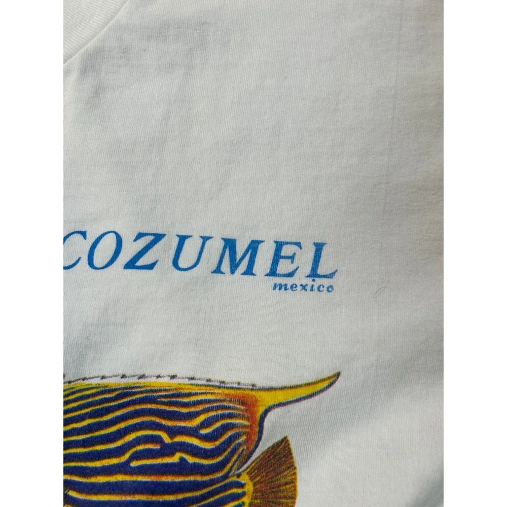 Vintage Cozumel Mexico T Shirt Mens Large White Tropical Fish Single Stitch 90s